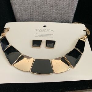 Tazza Gold Tone & Black Enamel Necklace (19”) & Earring‎ Set